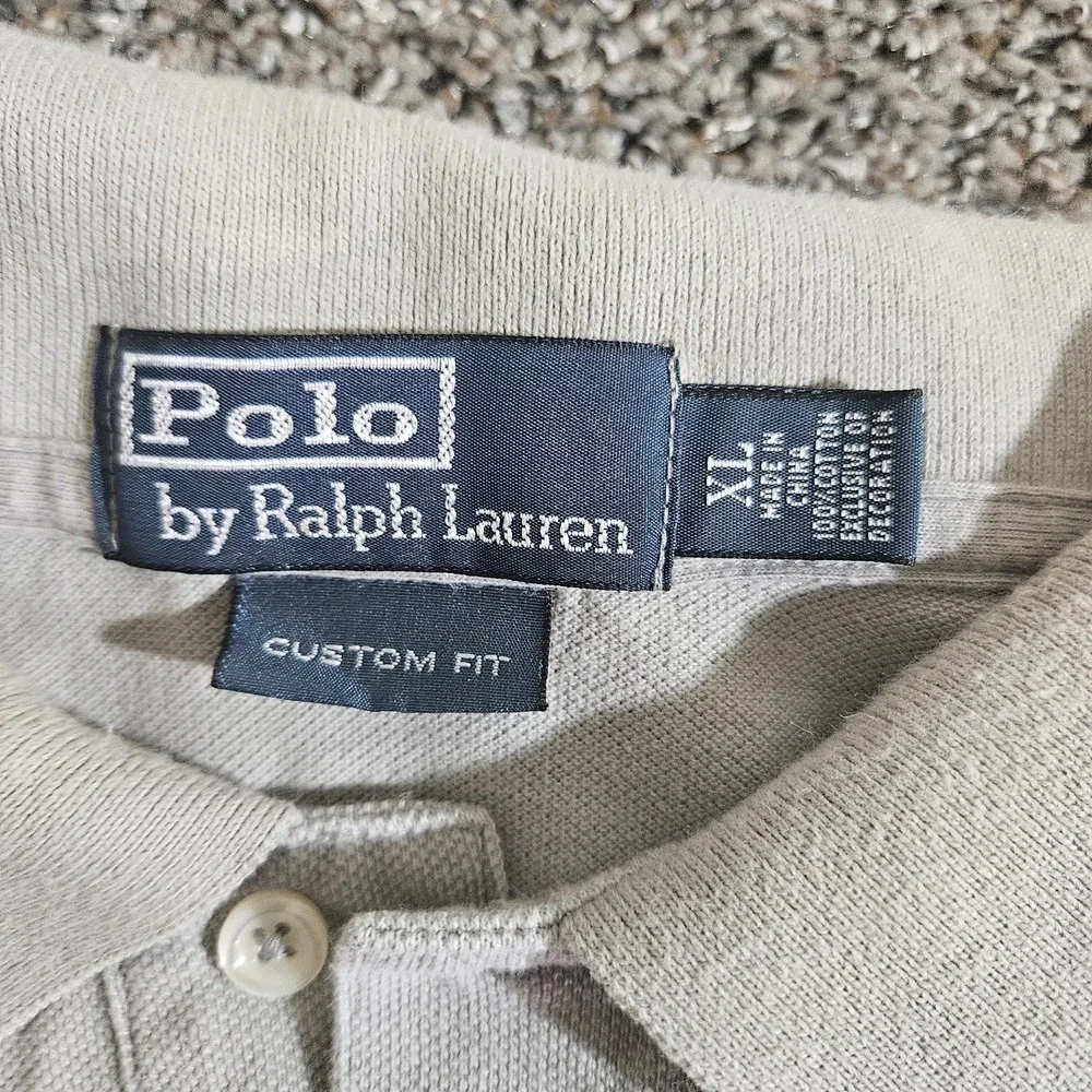 VINTAGE Polo Ralph Lauren Shirt Men XL Grey Yellow Pony Custom Fit Long‎ Tail